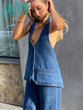 Lunivop Backless Strap Denim Tank Top Women Clothing Summer Y2K Sleeveless Tops Woman Blue Washed